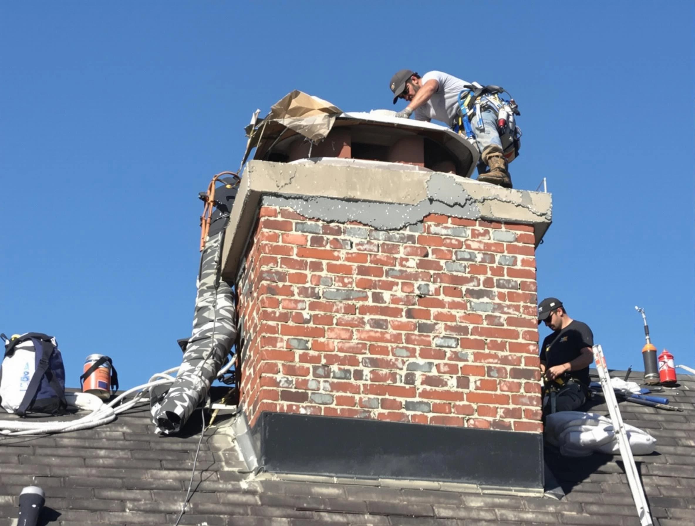 Baldwin Chimney Sweep installing a custom chimney crown in Baldwin, PA