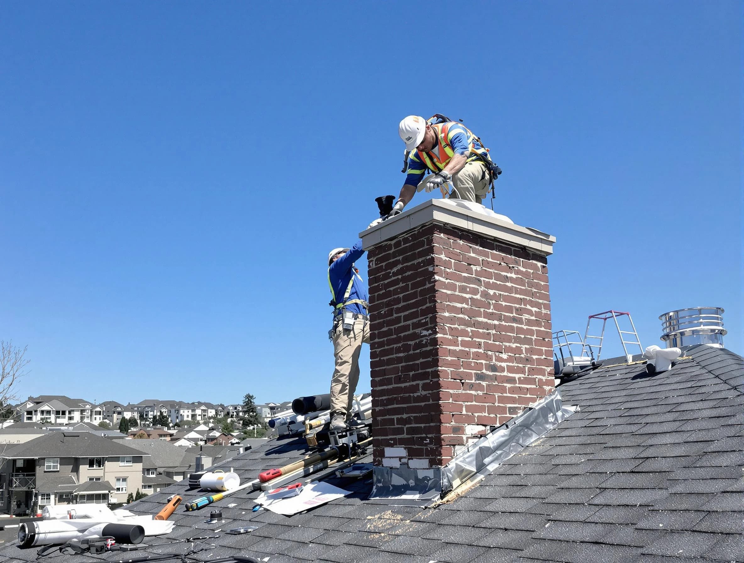 Baldwin Chimney Sweep repairing a chimney crown in Baldwin, PA