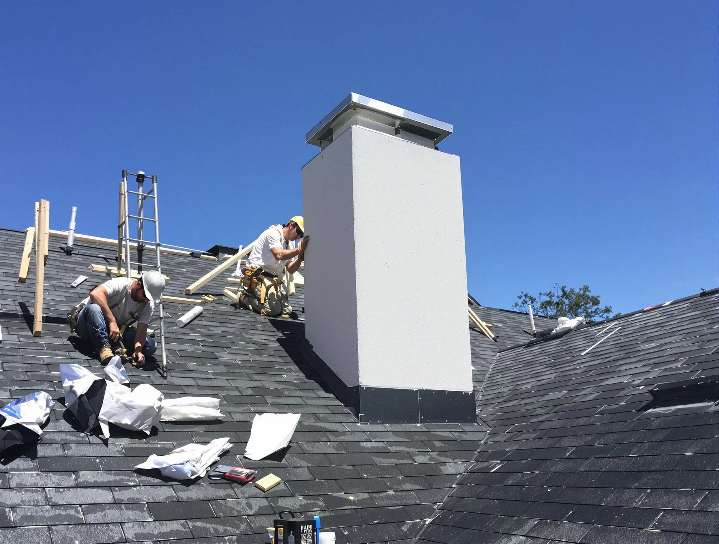 Baldwin Chimney Sweep crew installing a new chimney in Baldwin, PA