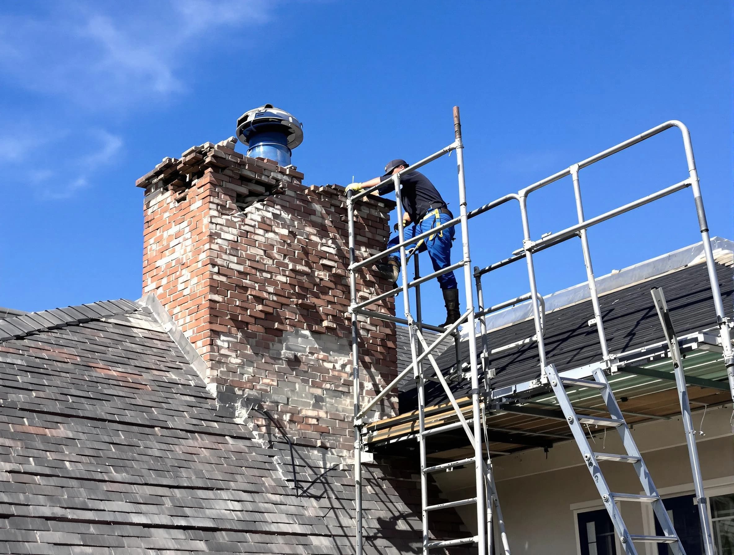 Rebuilding a chimney structure by Baldwin Chimney Sweep in Baldwin, PA