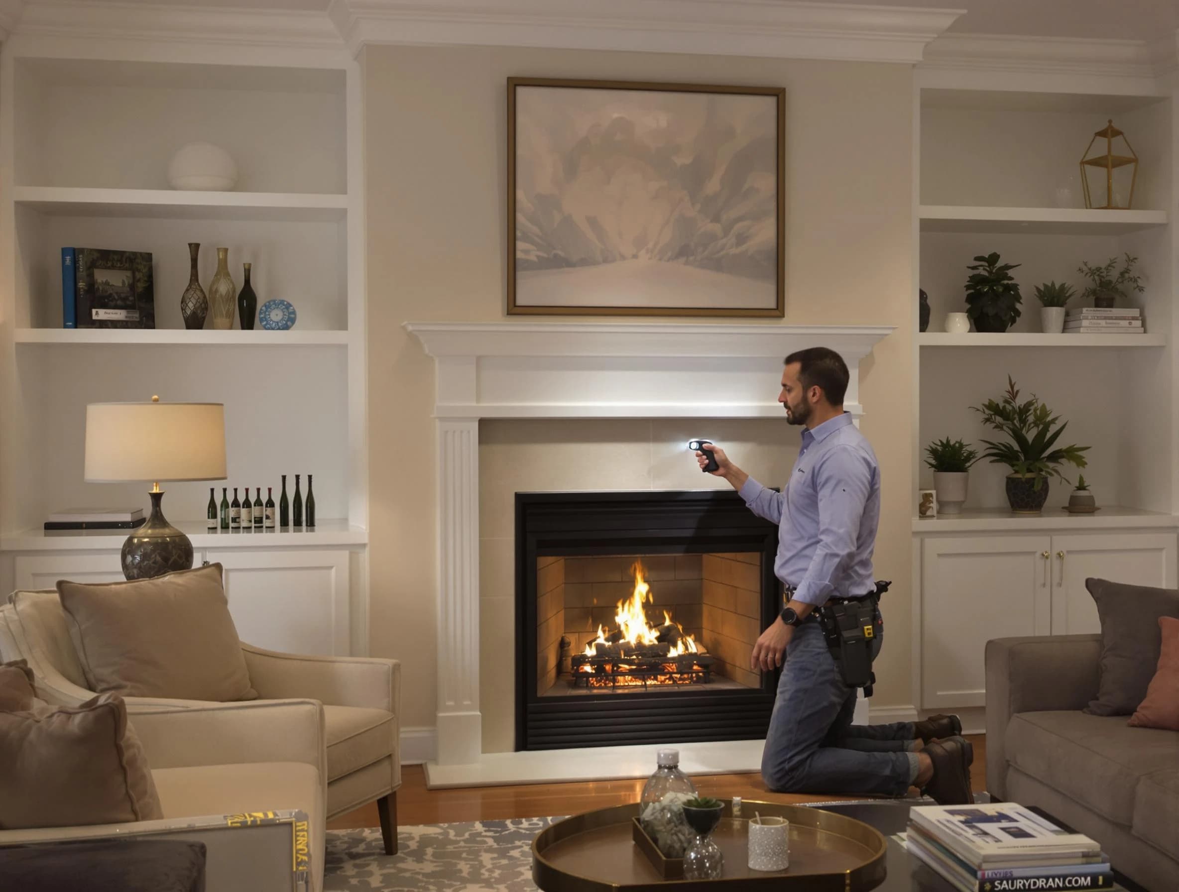 Baldwin Chimney Sweep conducting a fireplace safety inspection in Baldwin, PA