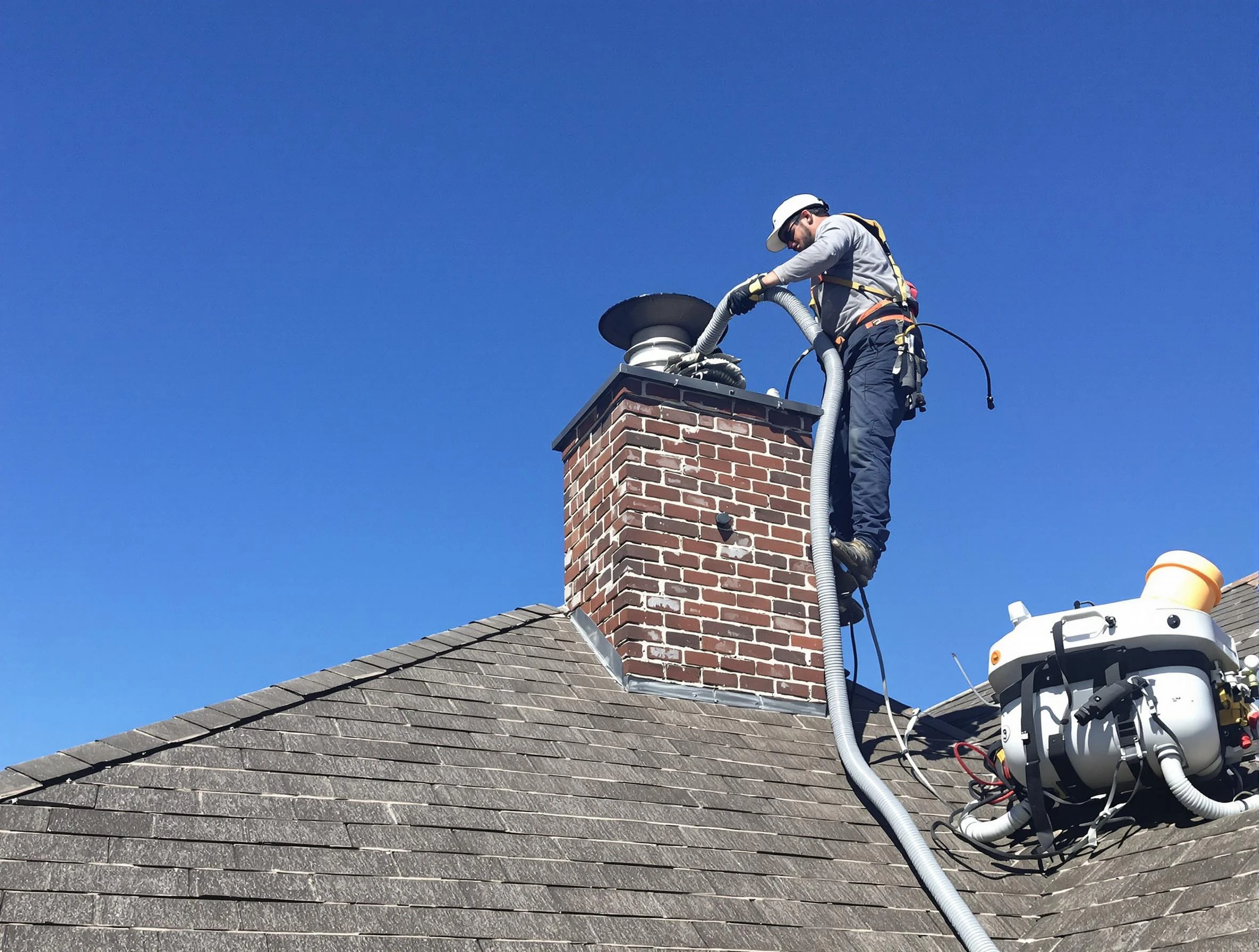 Dedicated Baldwin Chimney Sweep team member cleaning a chimney in Baldwin, PA